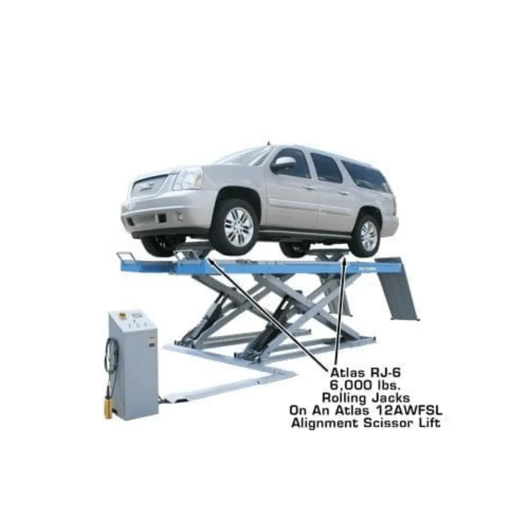 Atlas 12AWFSL Alignment Scissor Lift and RJ-6 Rolling Jack Combo