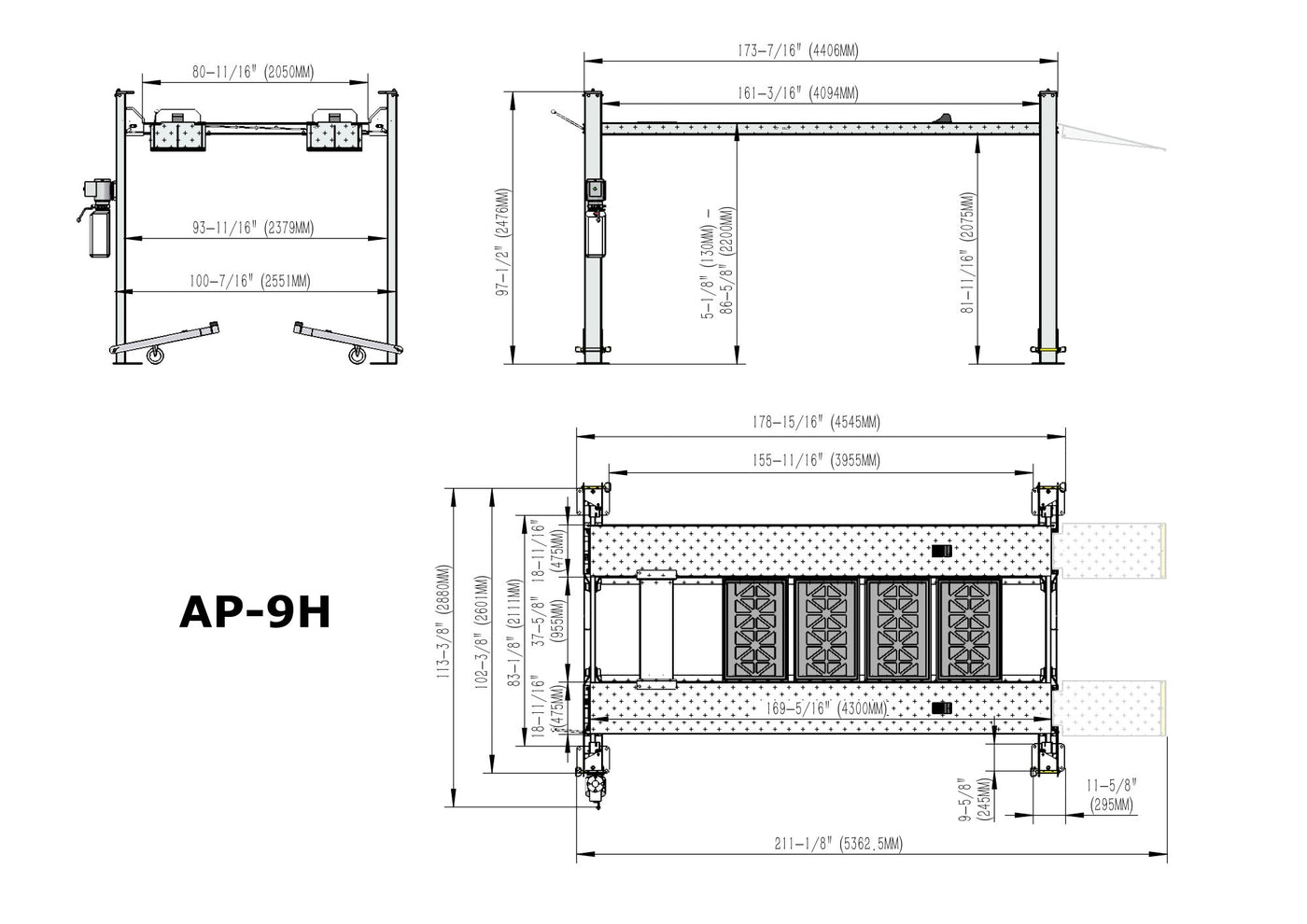 APlusLift Falcon 9000LB 4-Post Portable Parking Storage Service Car Lift - AP-9H or AP-9H-XLT